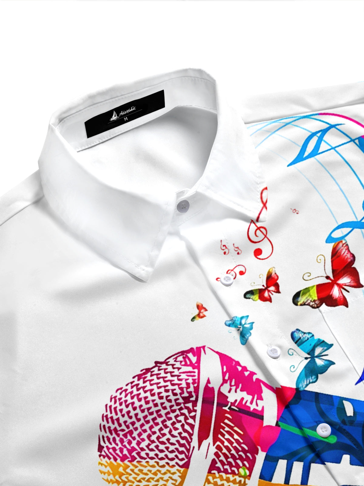 Adaychic Men's Graphic Colorful Microphone Print Short Sleeve Shirt with Chest Pocket