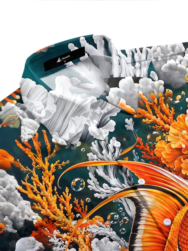 Adaychic Men's Hawaiian Tropical Fish And Coral Reef Print Short Sleeve Shirt