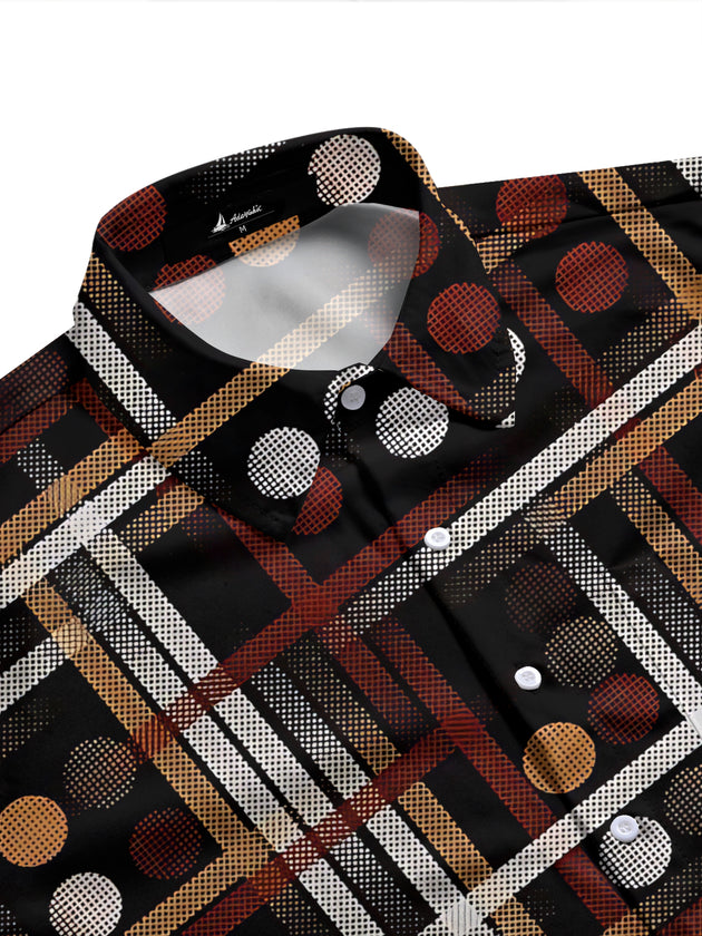 Adaychic Men's Printed Geometric Grid Pattern Long Sleeve Shirt with Chest Pocket