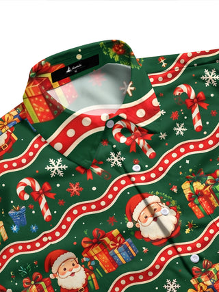 Adaychic Men's Printed Santa Claus And Christmas Gifts Print Long Sleeve Shirt with Chest Pocket