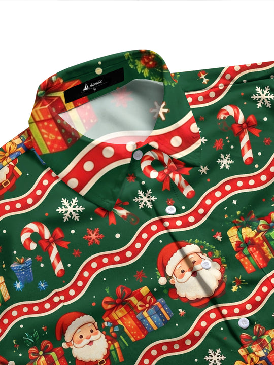 Adaychic Men's Printed Santa Claus And Christmas Gifts Print Long Sleeve Shirt with Chest Pocket
