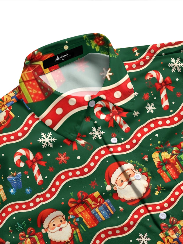 Adaychic Men's Printed Santa Claus And Christmas Gifts Print Long Sleeve Shirt with Chest Pocket