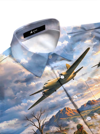 Adaychic Men's Long Sleeve Shirt - World War II Battlefield Scene With Tanks And Soldiers Print with Chest Pocket