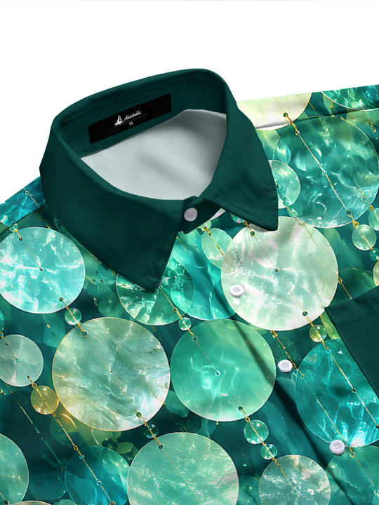 Adaychic Men's Printed Geometric Circles Print Long Sleeve Shirt with Chest Pocket