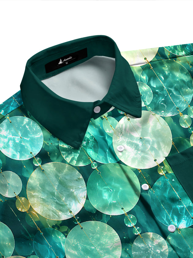 Adaychic Men's Printed Geometric Circles Print Long Sleeve Shirt with Chest Pocket