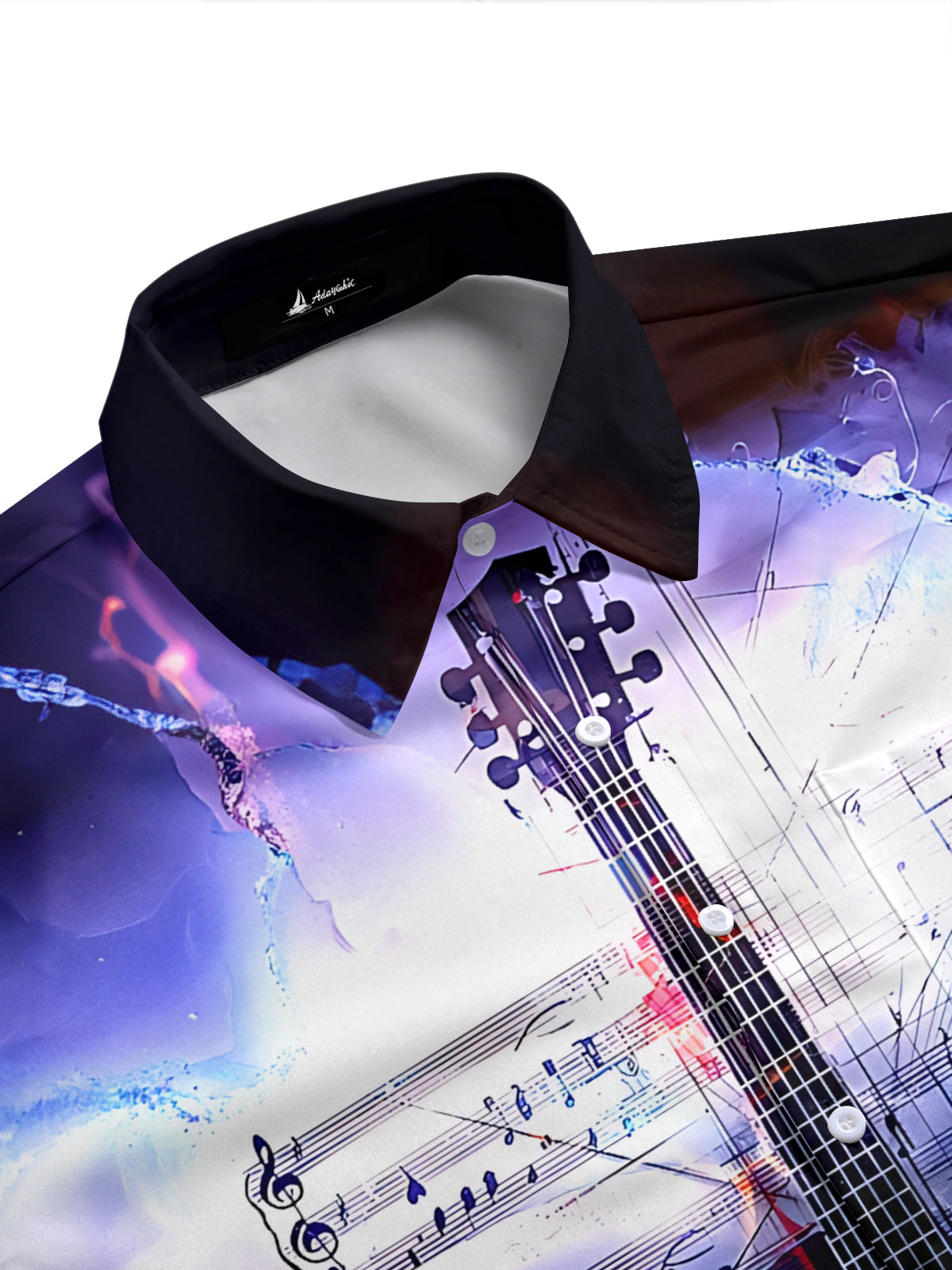 Adaychic Men's Graphic Guitar Print Musical Notes Print Short Sleeve Shirt with Chest Pocket