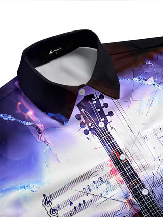 Adaychic Men's Graphic Guitar Print Musical Notes Print Short Sleeve Shirt with Chest Pocket