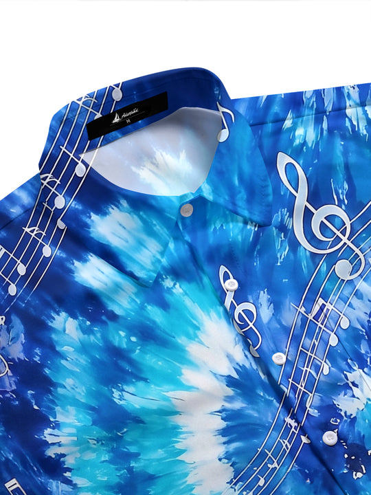 Adaychic Men's Graphic Musical Notes Print Short Sleeve Shirt with Chest Pocket