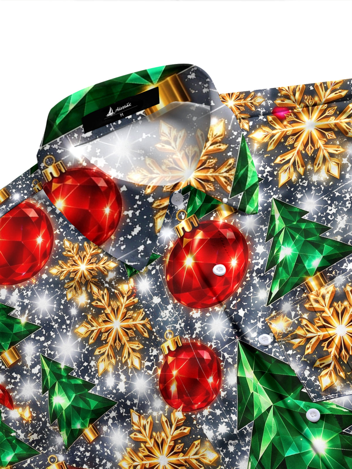 Adaychic Men's Printed Christmas Trees And Ornaments Print Long Sleeve Shirt with Chest Pocket