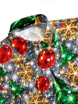 Adaychic Men's Printed Christmas Trees And Ornaments Print Long Sleeve Shirt with Chest Pocket