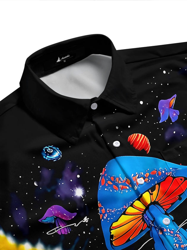 Adaychic Men's Tie Dye Cosmic Mushroom Print Short Sleeve Shirt with Chest Pocket