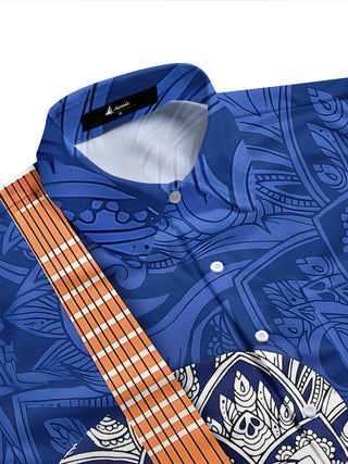 Adaychic Men's Hawaiian Guitar Mandala Pattern Short Sleeve Shirt with Chest Pocket