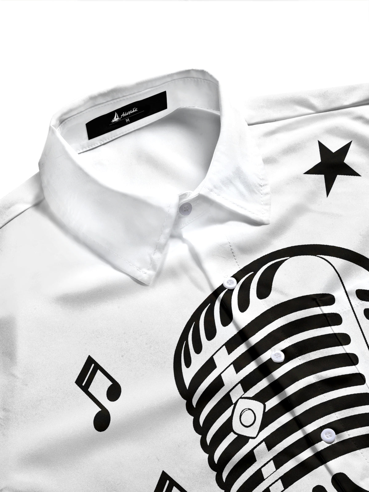 Adaychic Men's Graphic Vintage Microphone Print Long Sleeve Shirt with Chest Pocket