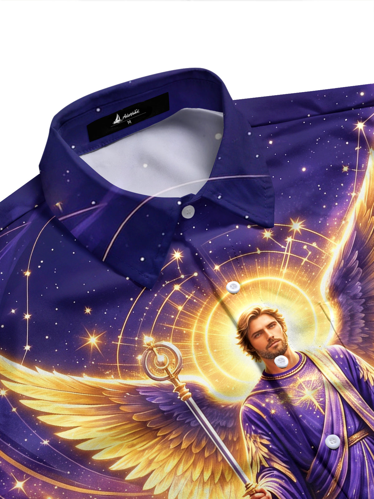 Adaychic Men's Angel Portrait With Wings And Staff Print Long Sleeve Shirt with Chest Pocket