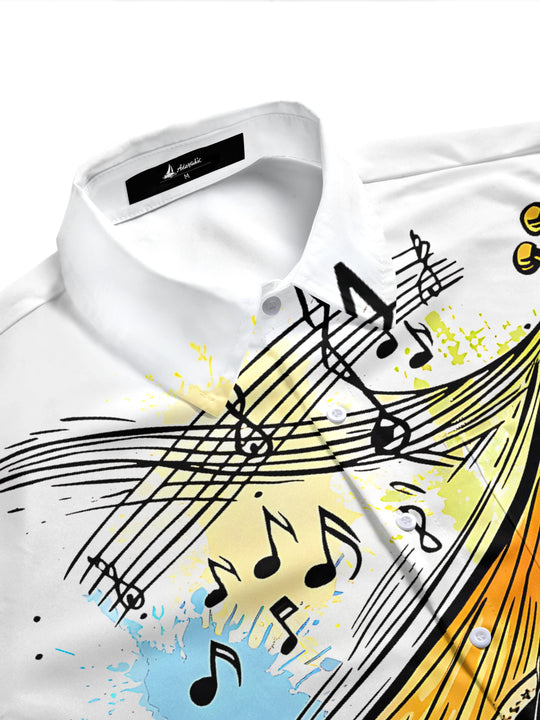 Adaychic Men's Graphic Mandolin Instrument Print Short Sleeve Shirt with Chest Pocket