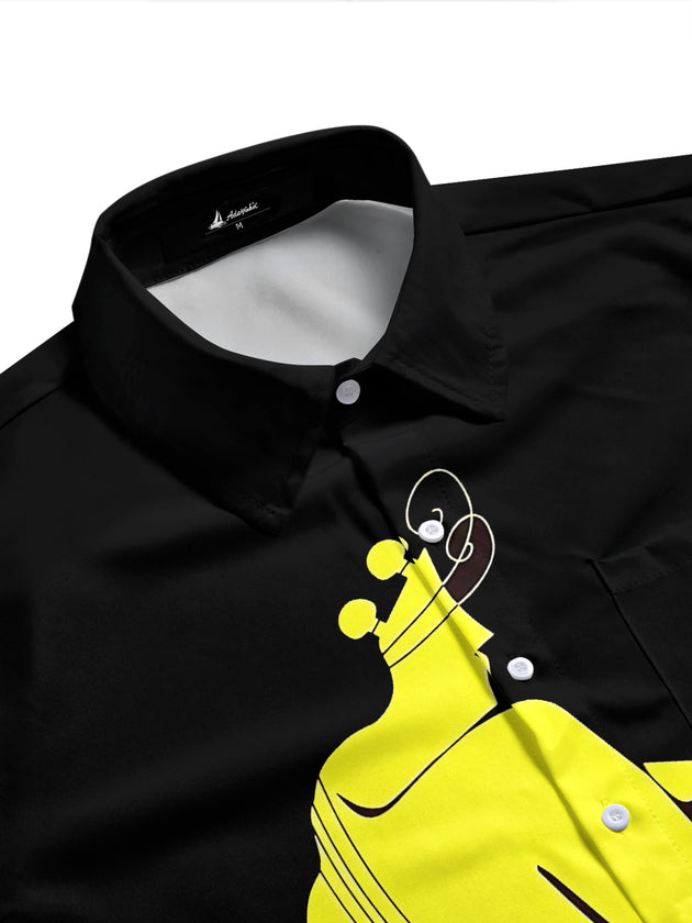 Adaychic Men's Graphic Yellow Violin Graphic Short Sleeve Shirt with Chest Pocket