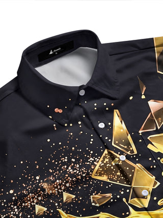 Adaychic Men's 3D 3D Gold Liquid Splash Print Long Sleeve Shirt with Chest Pocket