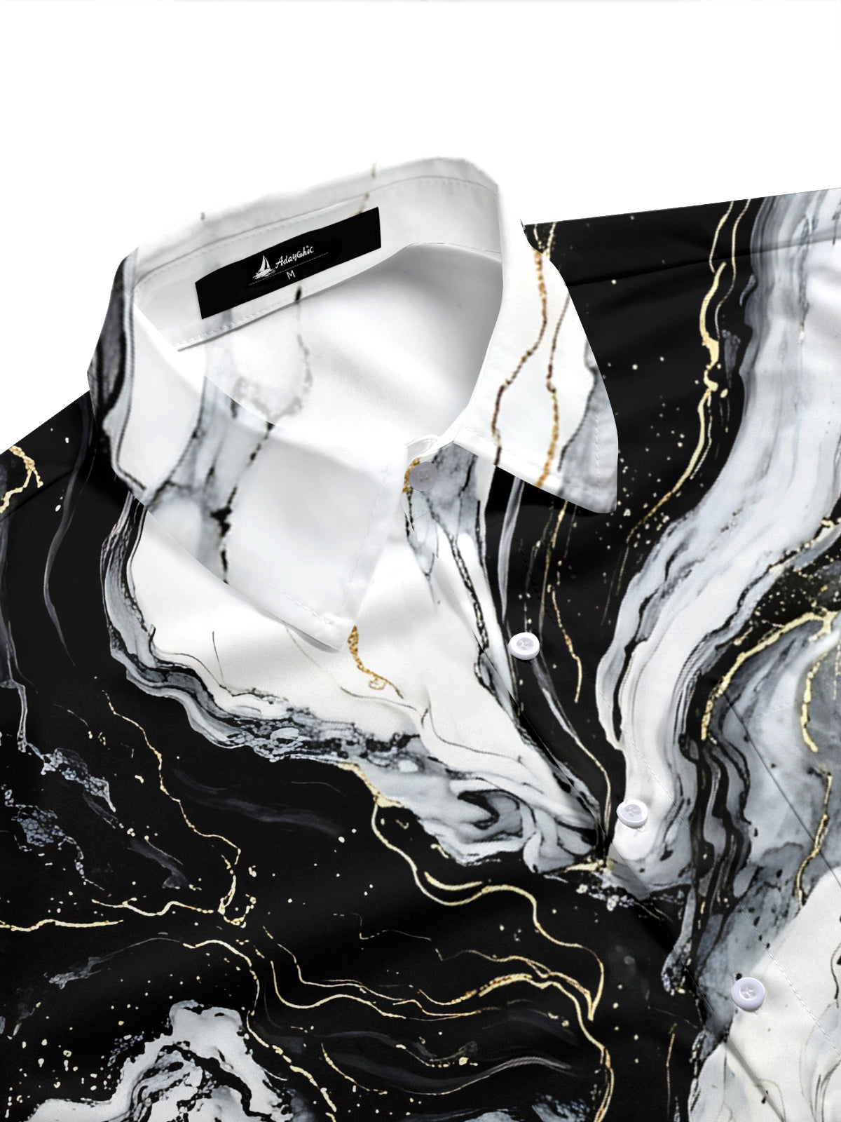 Adaychic Men's Printed Marble Effect Print Gold Veins Print Short Sleeve Shirt with Chest Pocket