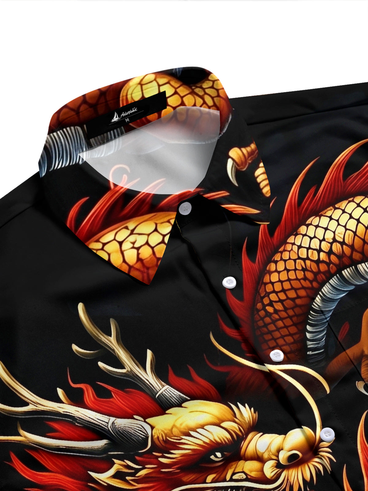 Adaychic Men's Hawaiian Chinese Dragon Print Short Sleeve Shirt with Chest Pocket