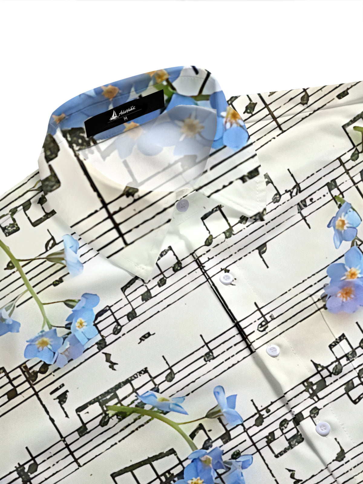 Adaychic Men's Hawaiian Musical Notes Sheet Music Print Short Sleeve Shirt with Chest Pocket