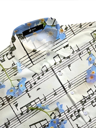 Adaychic Men's Hawaiian Musical Notes Sheet Music Print Short Sleeve Shirt with Chest Pocket