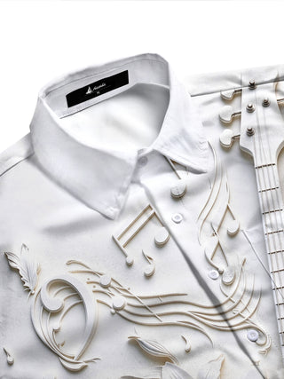 Adaychic Men's Long Sleeve Shirt - 3D Relief Bass Guitar And Floral Patterns Print with Chest Pocket