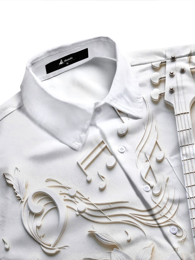 Adaychic Men's Long Sleeve Shirt - 3D Relief Bass Guitar And Floral Patterns Print with Chest Pocket