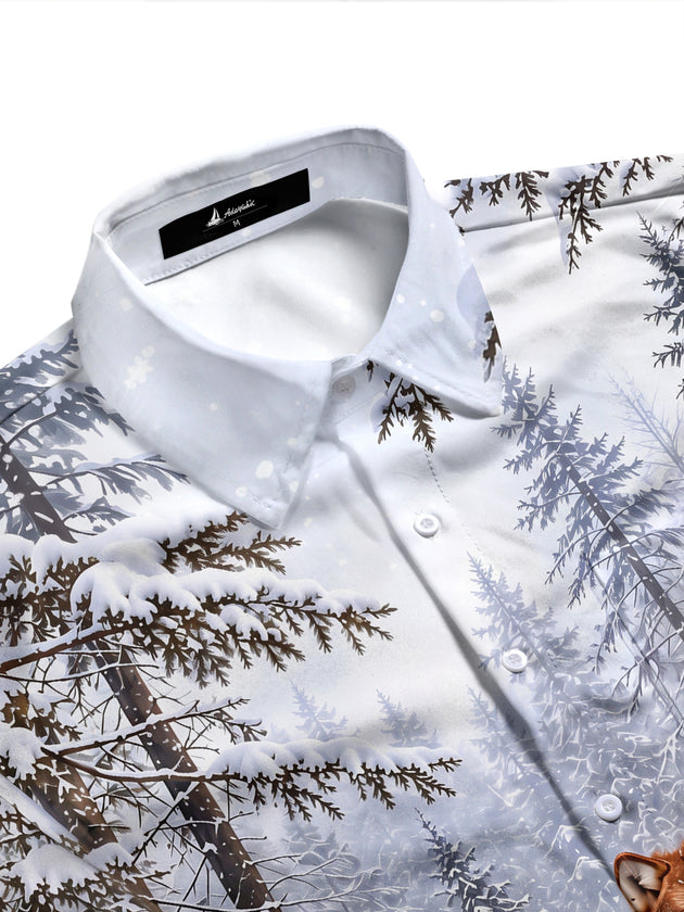 Adaychic Men's Printed Wolf In Snowy Forest Print Long Sleeve Shirt with Chest Pocket