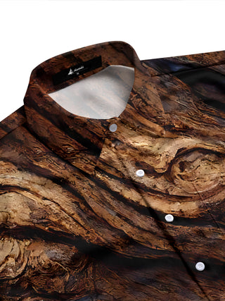 Adaychic Men's Printed Wood Grain Texture Print Long Sleeve Shirt with Chest Pocket