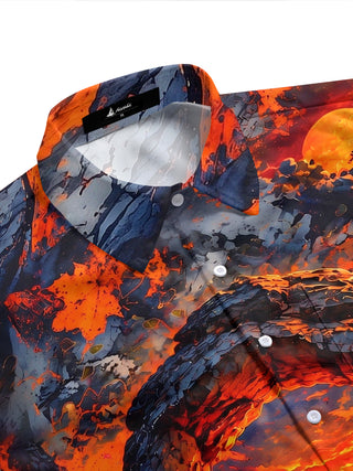 Adaychic Men's Desert Sunset Rock Archway With Cacti Print Short Sleeve Shirt with Chest Pocket