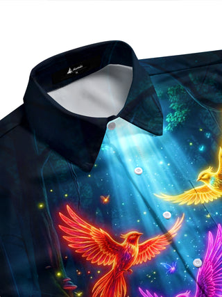 Adaychic Men's Hawaiian Neon Colorful Birds Print Short Sleeve Shirt with Chest Pocket
