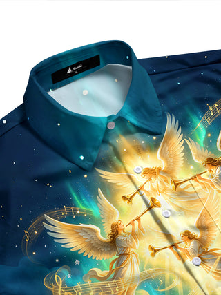 Adaychic Men's Long Sleeve Shirt - Christmas Angels And Shepherds With Sheep Print with Chest Pocket