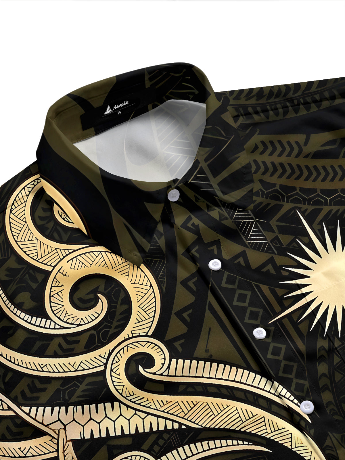Adaychic Men's Hawaiian Tribal Turtle Print Sunburst Print Short Sleeve Shirt with Chest Pocket