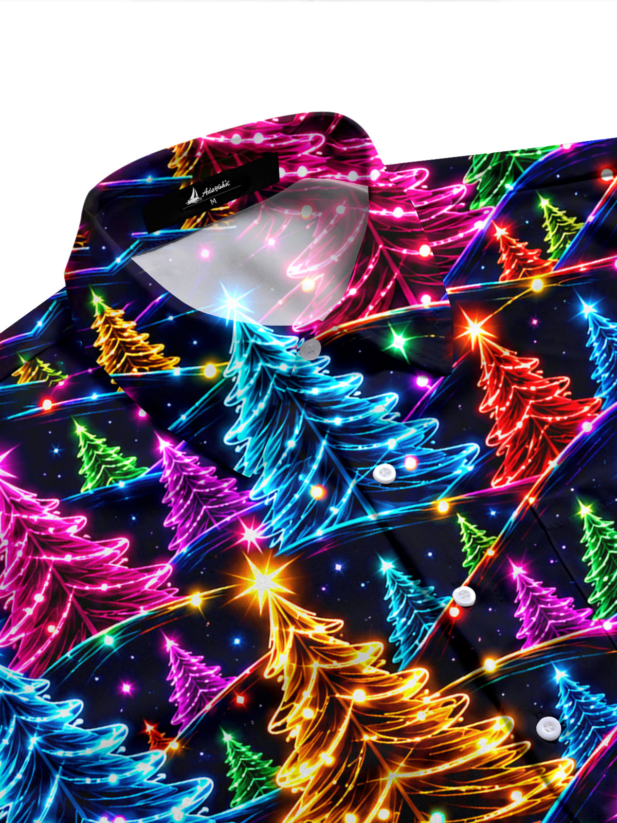 Adaychic Men's Graphic Neon Christmas Trees Print Long Sleeve Shirt with Chest Pocket