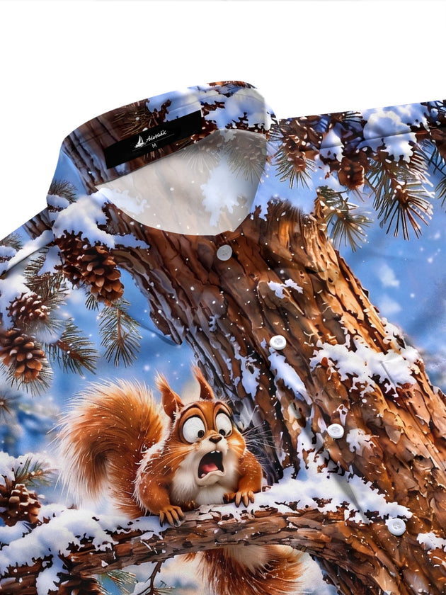 Adaychic Men's Graphic Winter Snowy Forest Print Long Sleeve Shirt with Chest Pocket
