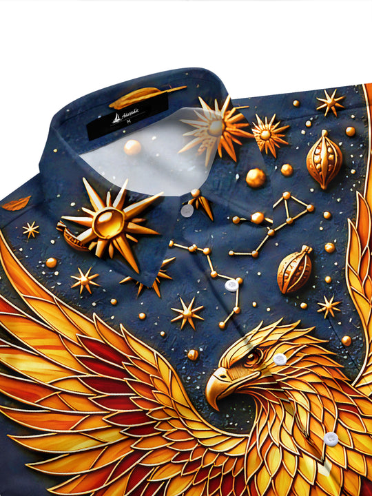Adaychic Men's Graphic Stained Glass Eagle Print Short Sleeve Shirt with Chest Pocket