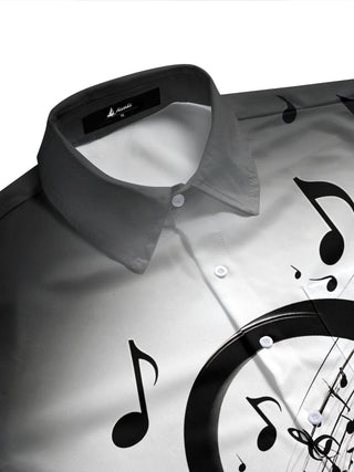 Adaychic Men's Printed Headphones Print Musical Notes Print Short Sleeve Shirt with Chest Pocket