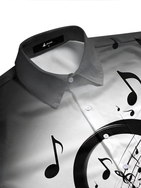 Adaychic Men's Printed Headphones Print Musical Notes Print Short Sleeve Shirt with Chest Pocket