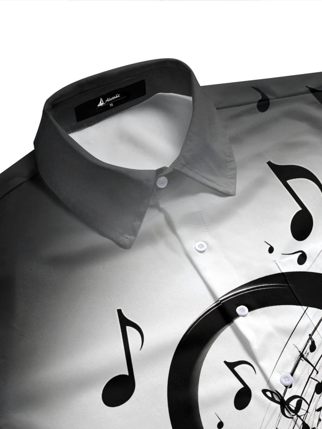 Adaychic Men's Printed Headphones Print Musical Notes Print Short Sleeve Shirt with Chest Pocket