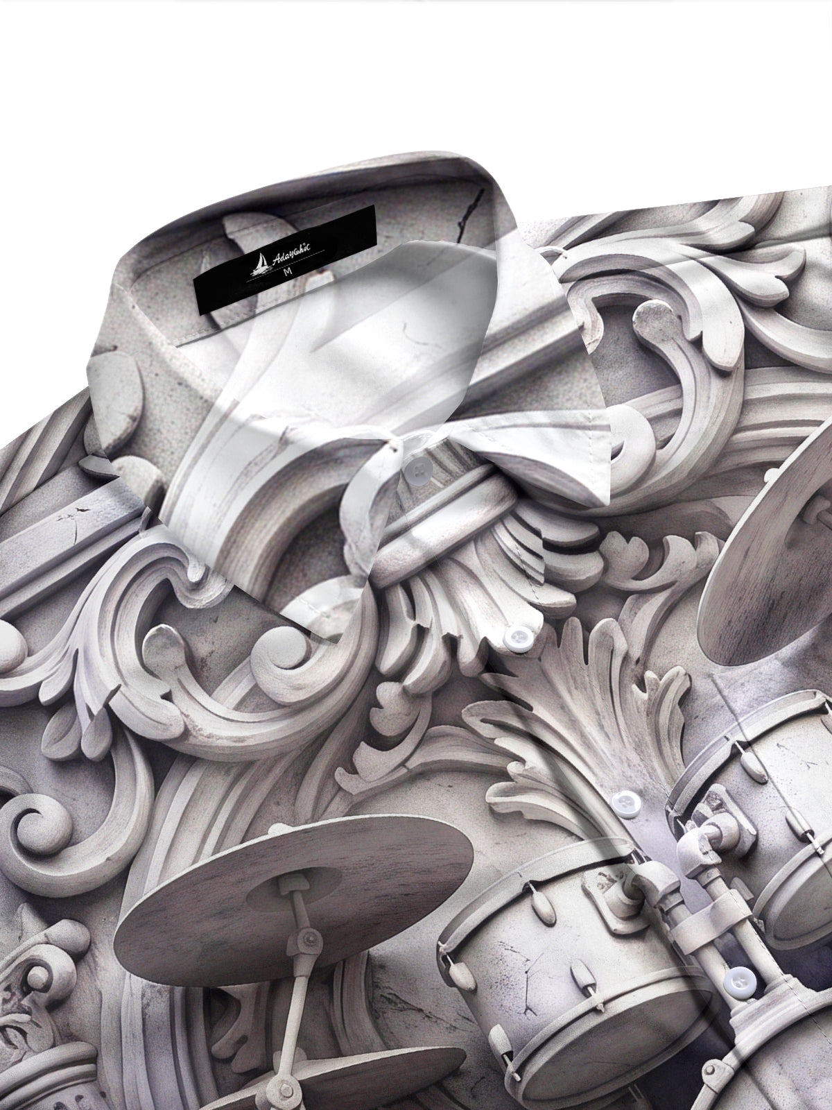 Adaychic Men's Stone Carving Drum Set Print Long Sleeve Shirt with Chest Pocket