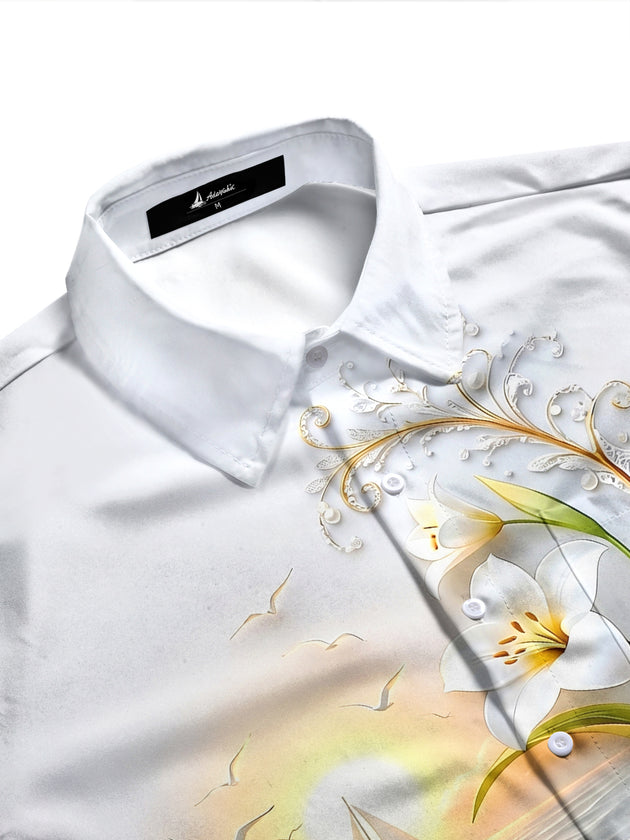 Adaychic Men's Printed Sailboat Sunset Print Long Sleeve Shirt with Chest Pocket