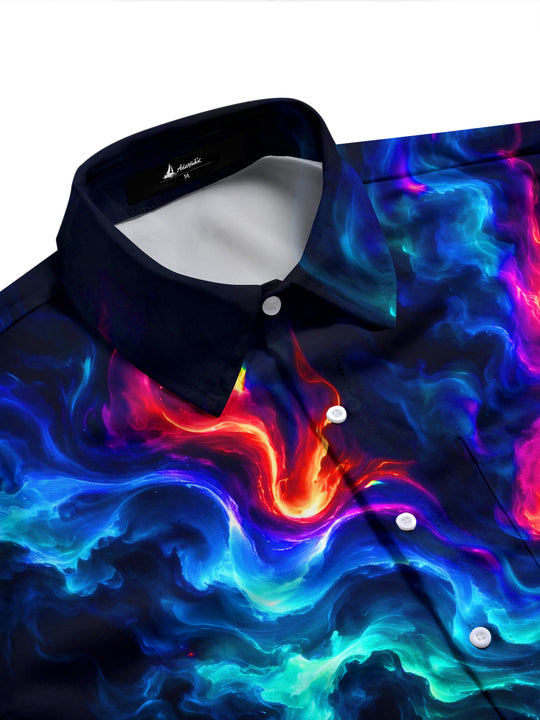 Adaychic Men's Abstract Abstract Color Smoke Print Long Sleeve Shirt with Chest Pocket