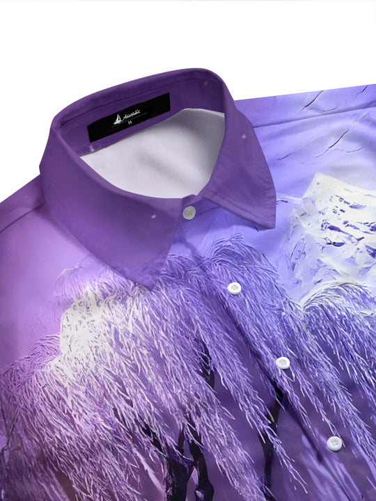 Adaychic Men's Graphic Purple Landscape Print Short Sleeve Shirt with Chest Pocket