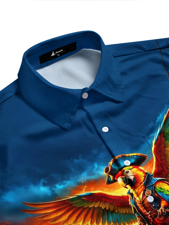 Adaychic Men's Graphic Pirate Parrot On Ship Deck Print Long Sleeve Shirt with Chest Pocket