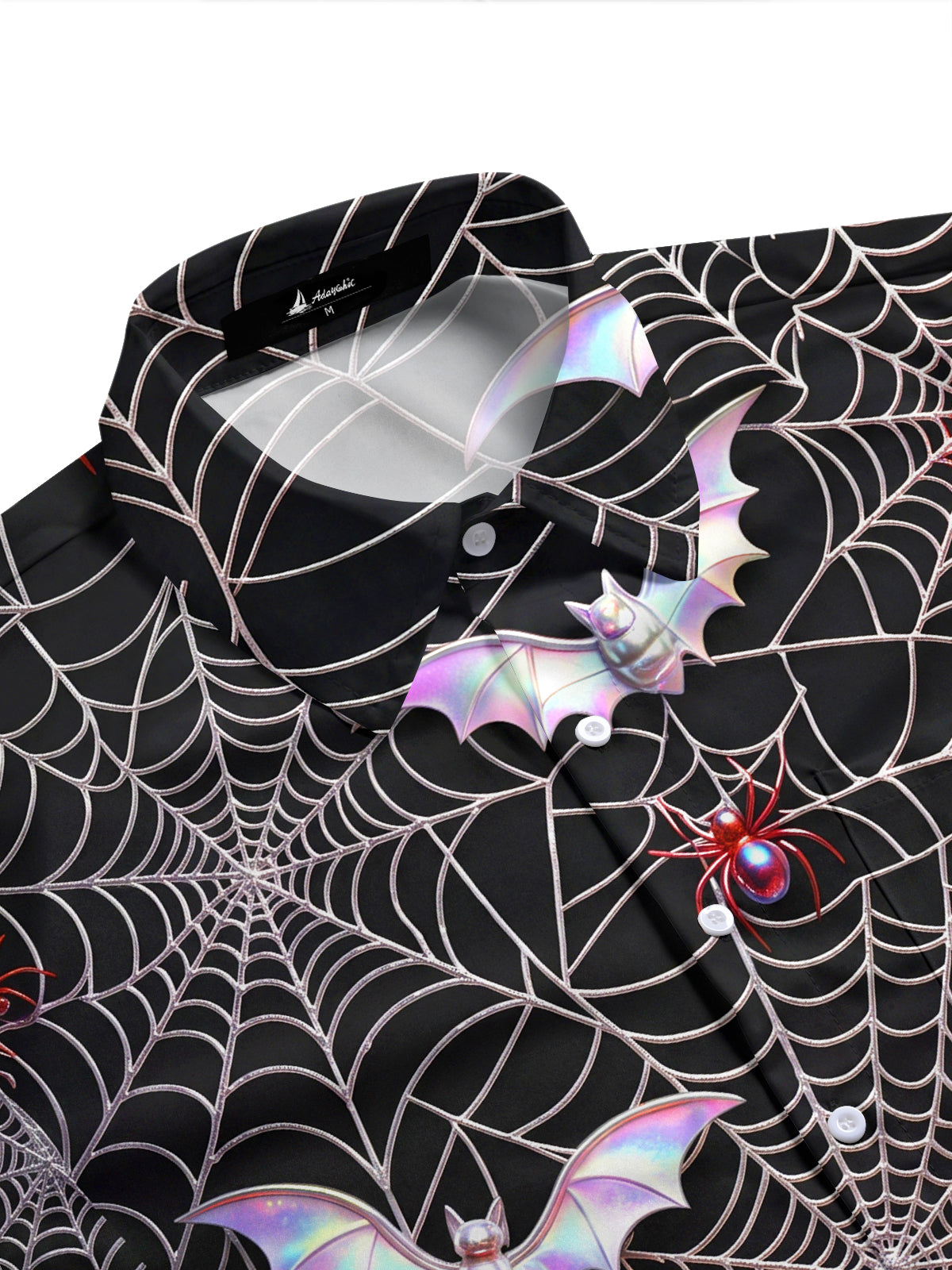 Adaychic Men's Short Sleeve Shirt - Halloween Pumpkins Bats Spiders And Spiderwebs Print with Chest Pocket
