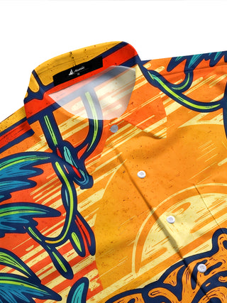 Adaychic Men's Hawaiian Roaring Tiger Print Short Sleeve Shirt with Chest Pocket