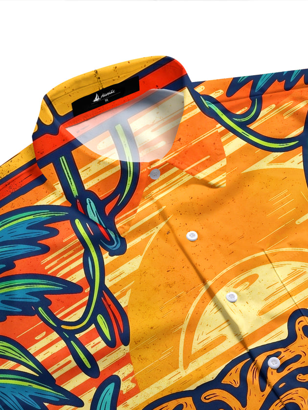 Adaychic Men's Hawaiian Roaring Tiger Print Short Sleeve Shirt with Chest Pocket