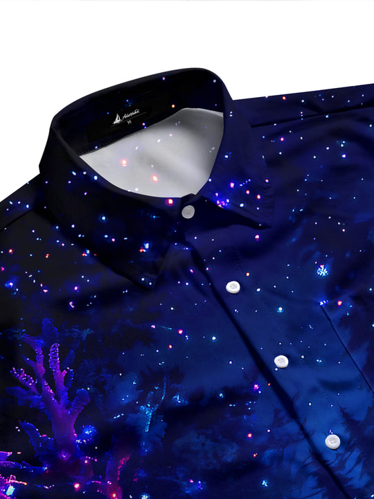 Adaychic Men's Printed Neon Winter Forest Print Long Sleeve Shirt with Chest Pocket