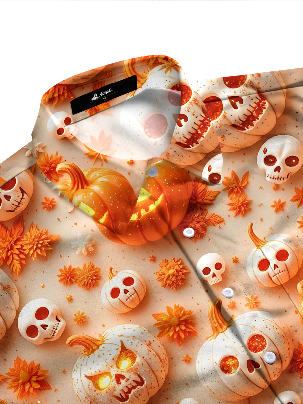 Adaychic Men's Printed Halloween Skull Pumpkins Print Long Sleeve Shirt with Chest Pocket
