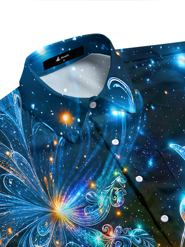 Adaychic Men's Hawaiian Starry Night Sky Print Short Sleeve Shirt with Chest Pocket